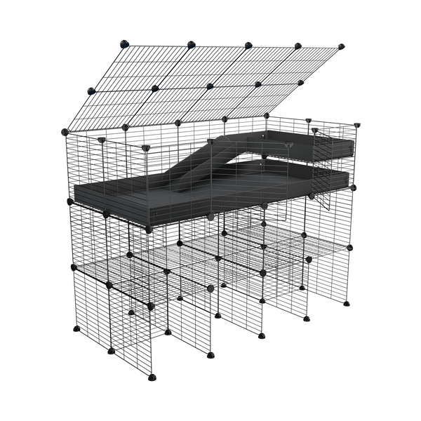 A 2x4 kavee schwarz C und C meerschweinchen METALLGITTER KÄFIGE mit drei Ebenen a loft a rampe a deckel gemacht aus klein Größe Gittergewebeing sicher modulare Metallgitter
