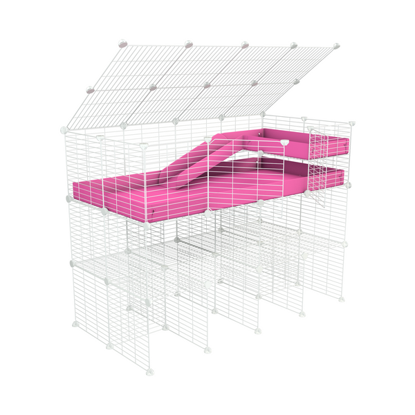 A 4x2 kavee rosa C&C meerschweinchen METALLGITTER KÄFIGE mit einem Deckel drei Ebenen a loft a rampe gemacht aus klein Größe hole sicher weiss modulare Metallgitter